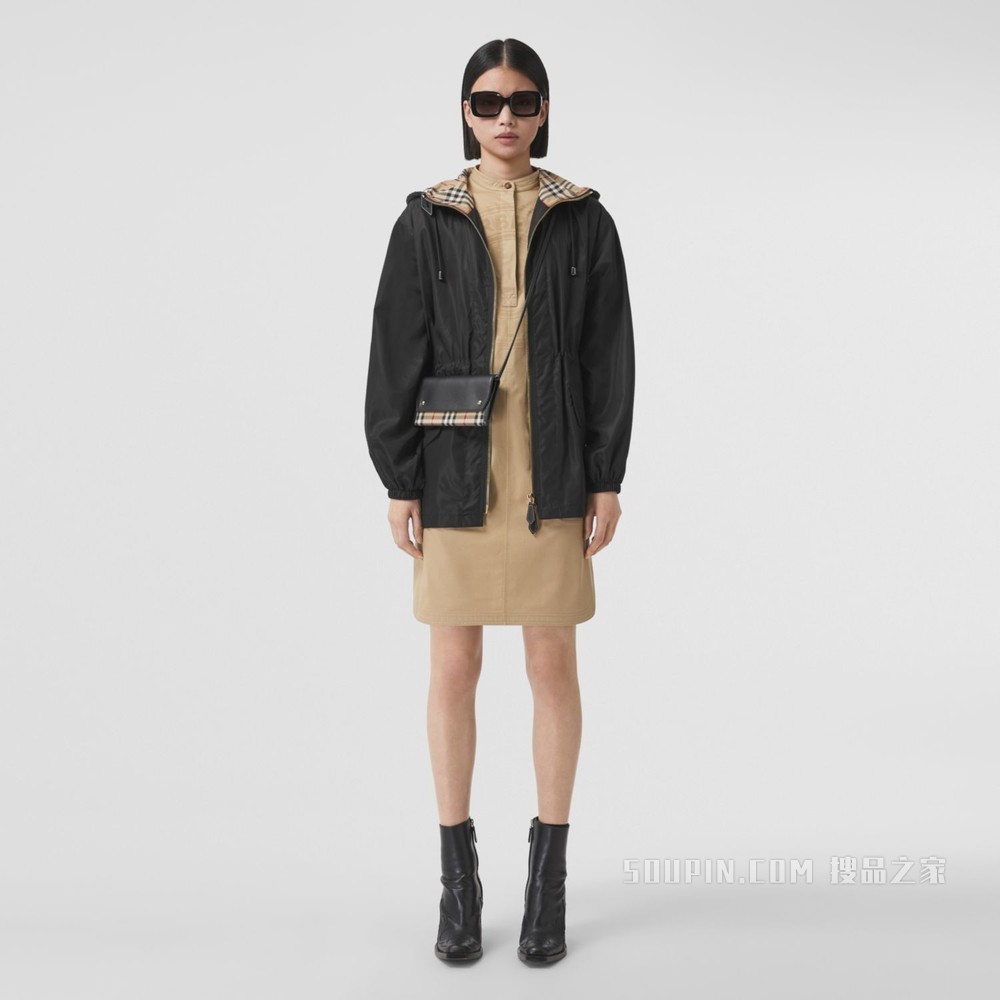 Vintage 格纹拼皮革手机保护套（含背带） (典藏米色) - 女士