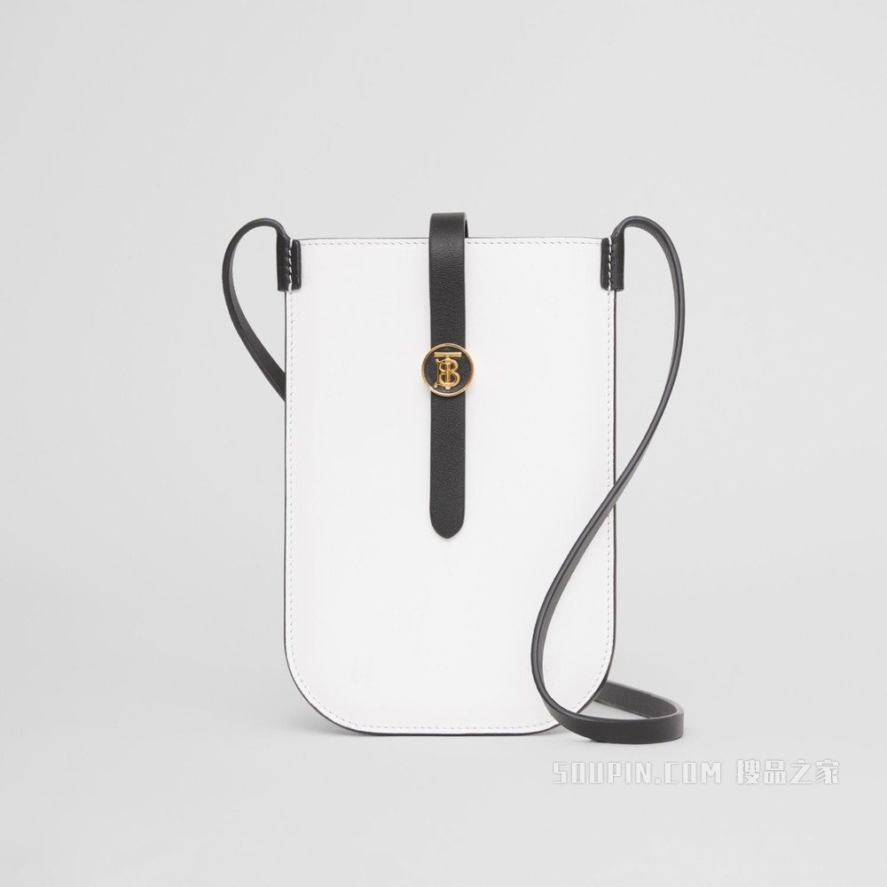 双色皮革 ANNE 手机保护套（含背带） (光白色 / 黑色) - 女士