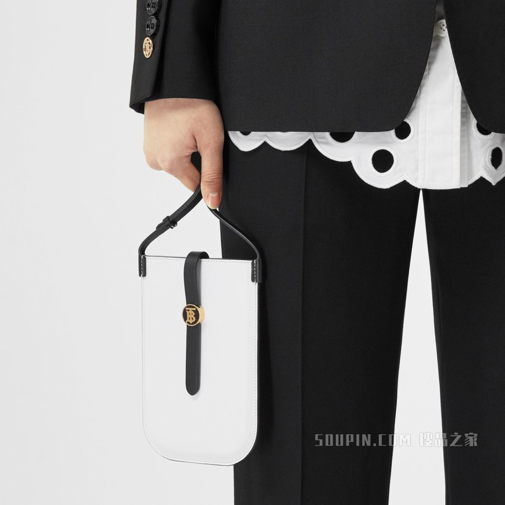 双色皮革 ANNE 手机保护套（含背带） (光白色 / 黑色) - 女士