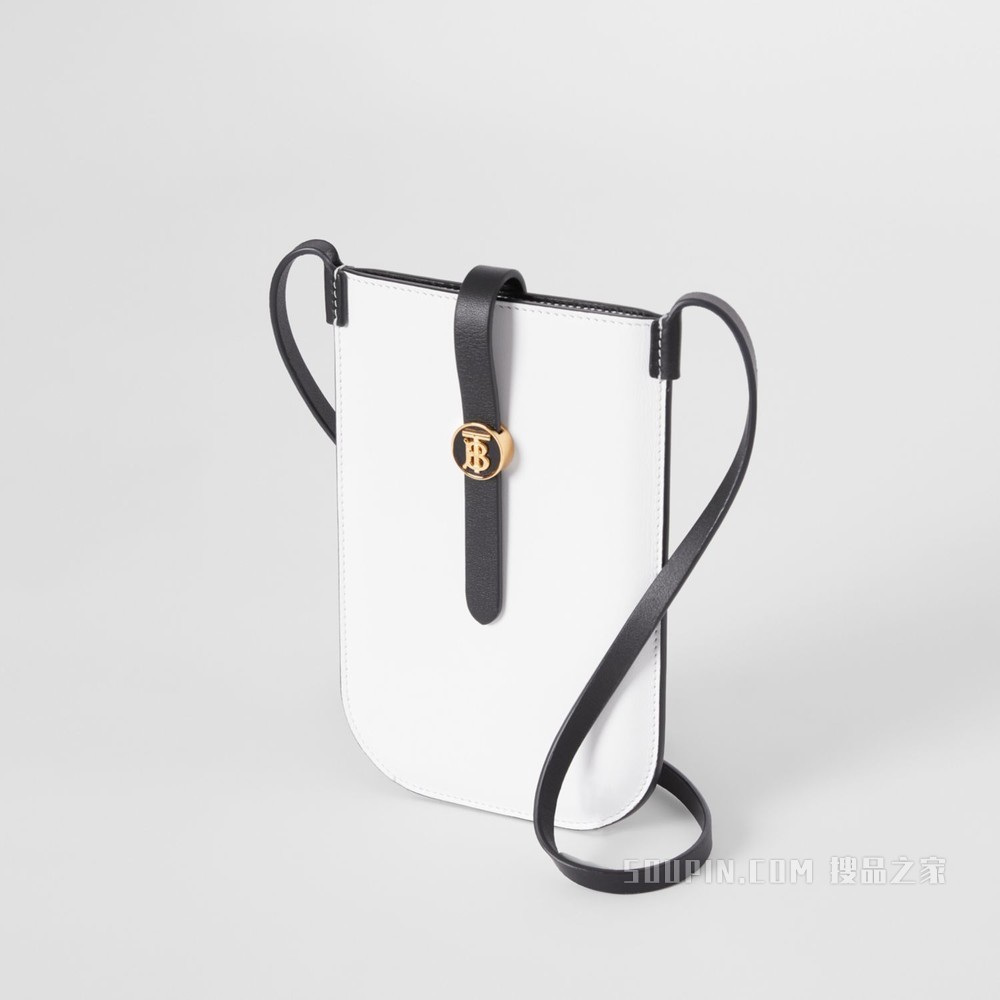 双色皮革 ANNE 手机保护套（含背带） (光白色 / 黑色) - 女士