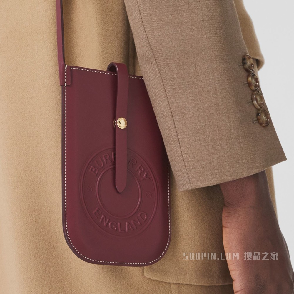 徽标图案皮革 ANNE 手机保护套（含背带） (榴石色) - 女士