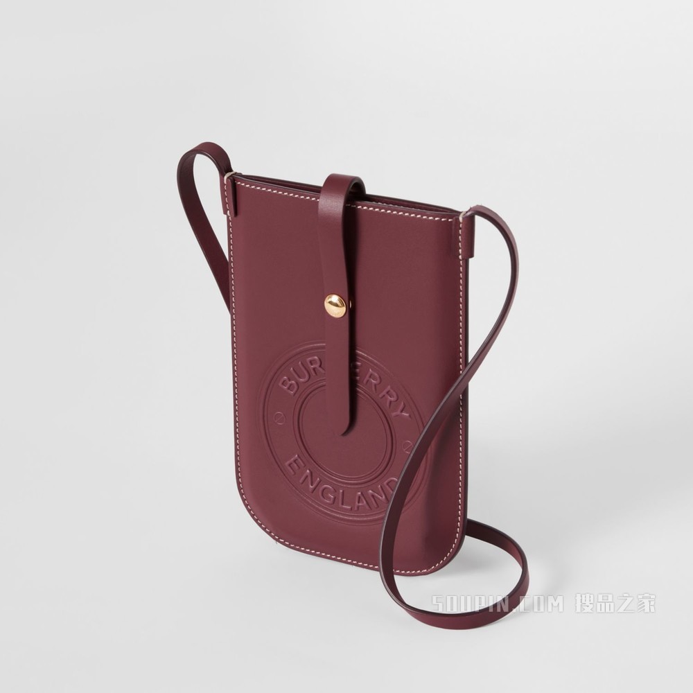 徽标图案皮革 ANNE 手机保护套（含背带） (榴石色) - 女士