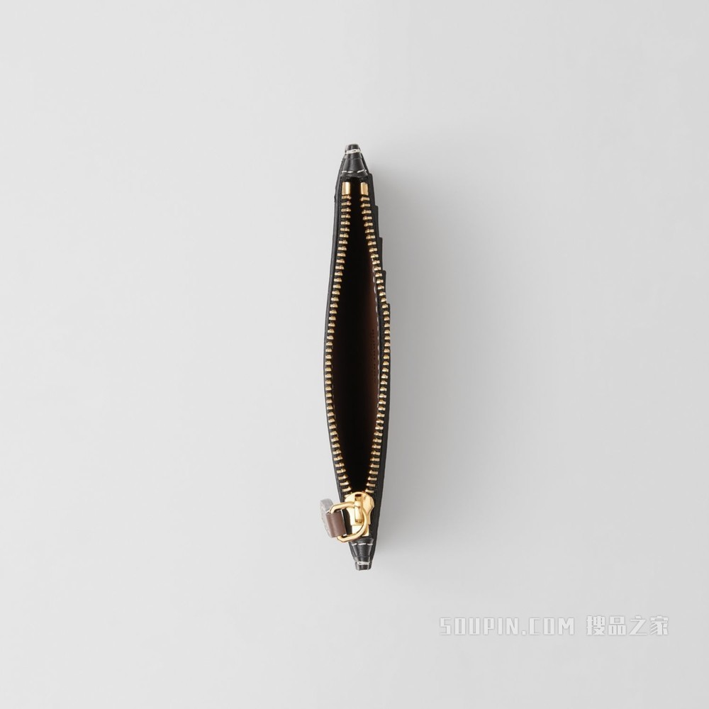 Horseferry 印花帆布拼皮革拉链卡片夹 (黑色 / 棕褐色) - 女士