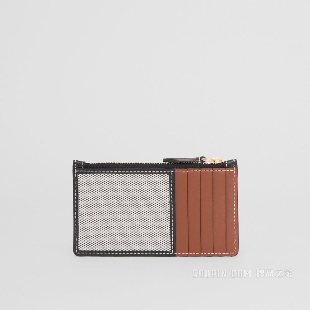 Horseferry 印花帆布拼皮革拉链卡片夹 (黑色 / 棕褐色) - 女士