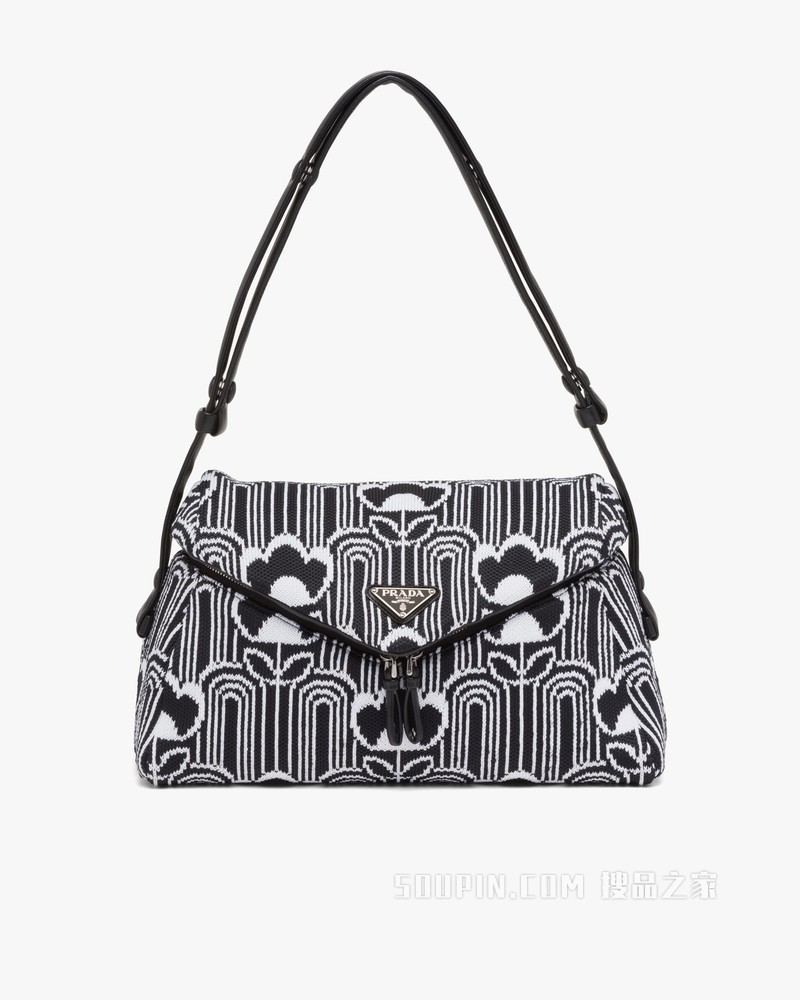 Prada Signaux 提花针织和皮革单肩包