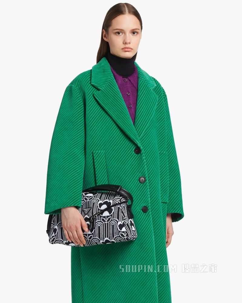 Prada Signaux 提花针织和皮革单肩包