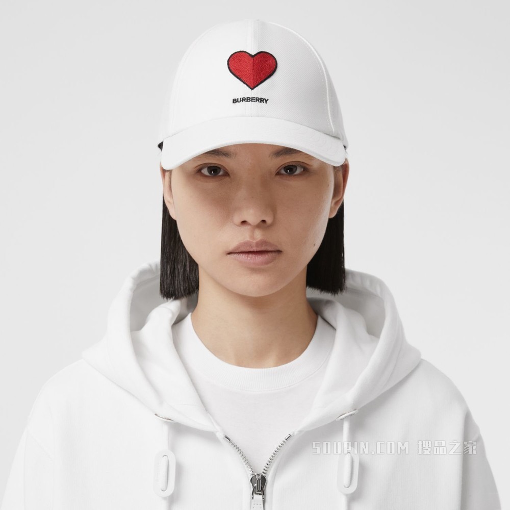 心形图案印花棉质嘎巴甸棒球帽 (白色)