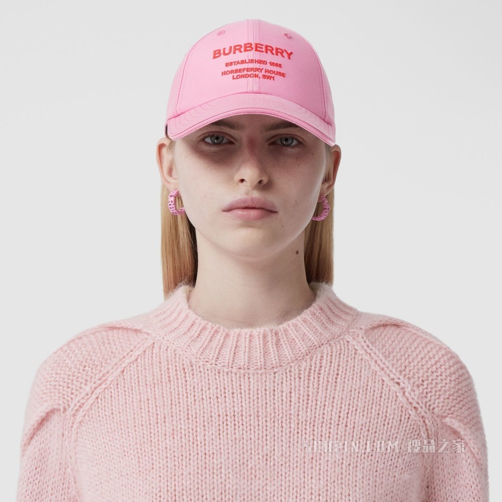 Horseferry 图案棉质斜纹棒球帽 (樱草花粉色)