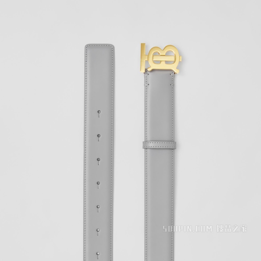 专属标识图案皮革腰带 (灰石南花色) - 女士