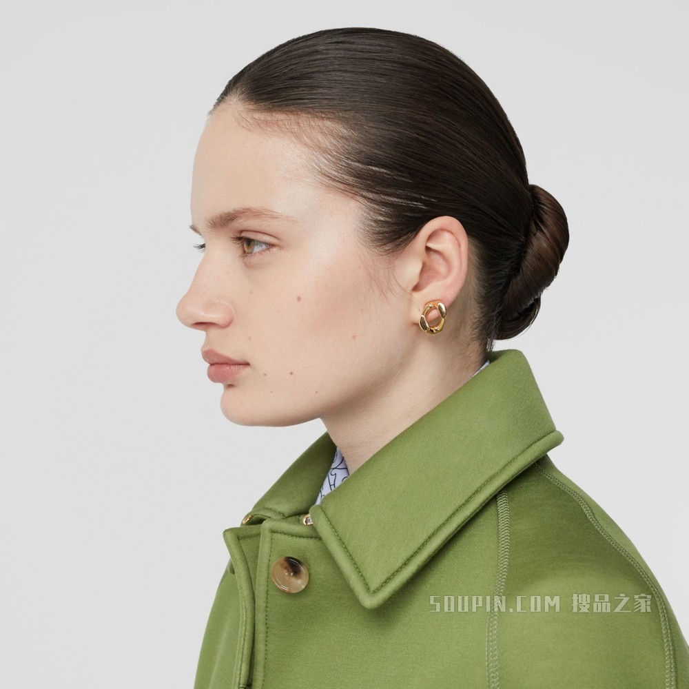 小号镀金链饰耳环 (浅金色) - 女士