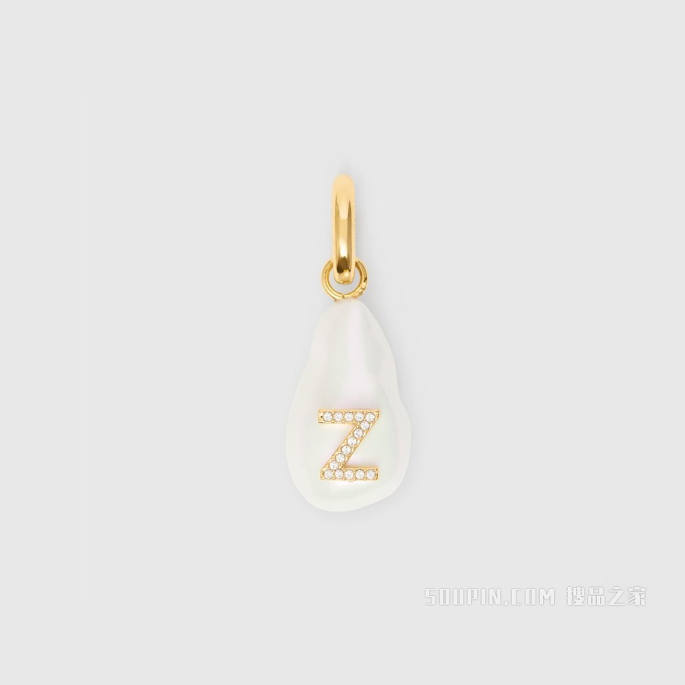 人造水晶字母 Z 缀饰树脂珍珠吊饰（官网独售） (浅金色 / 珍珠母贝色) - 女士