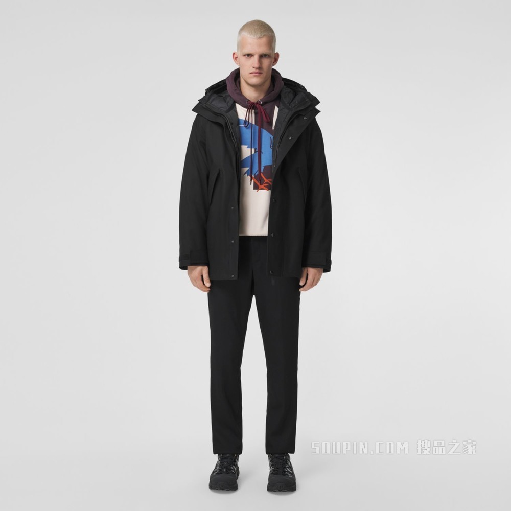 Cotton Gabardine Parka with Detachable Warmer (Black) - 男士