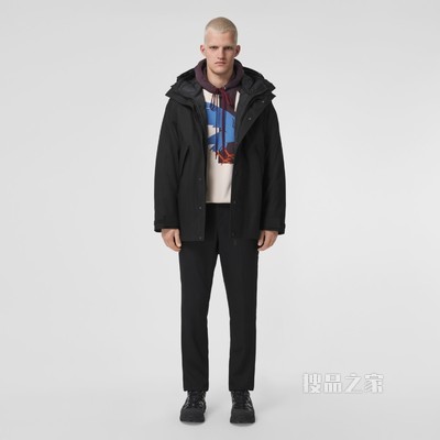 Cotton Gabardine Parka with Detachable Warmer (Black) - 男士