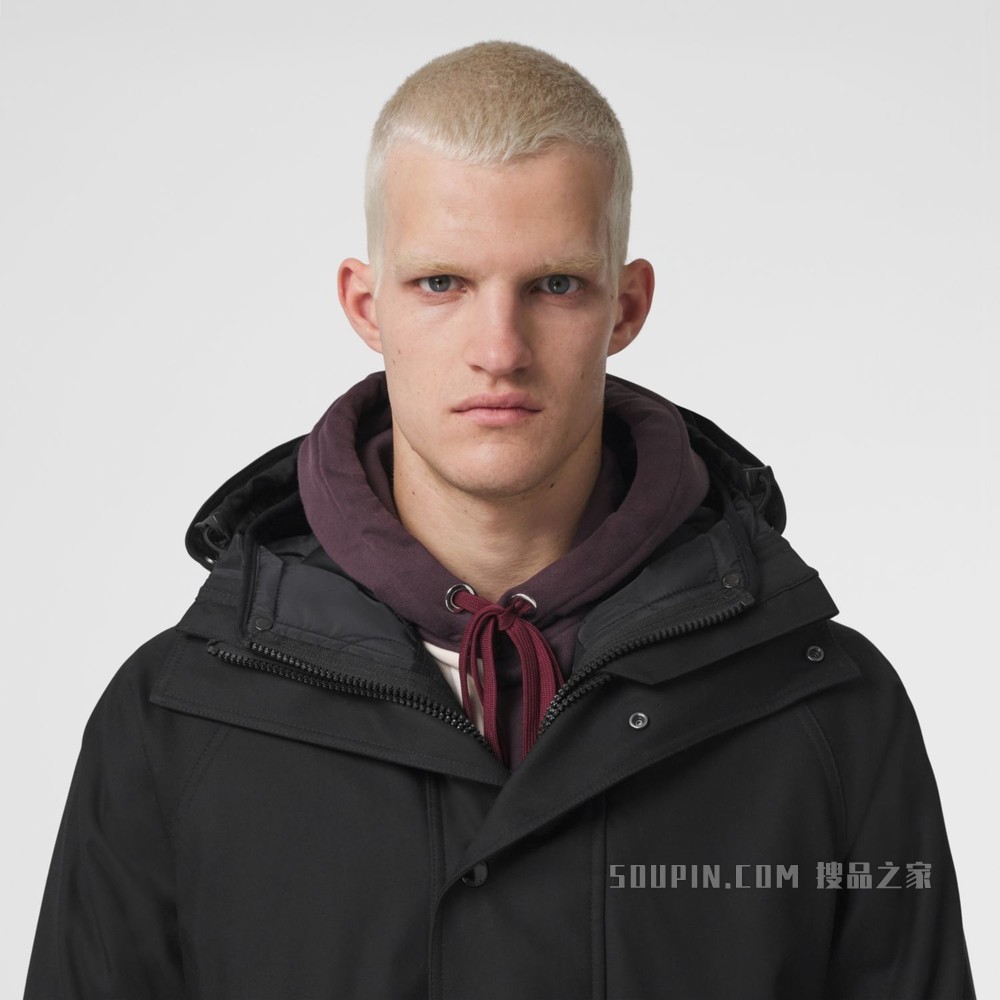 Cotton Gabardine Parka with Detachable Warmer (Black) - 男士