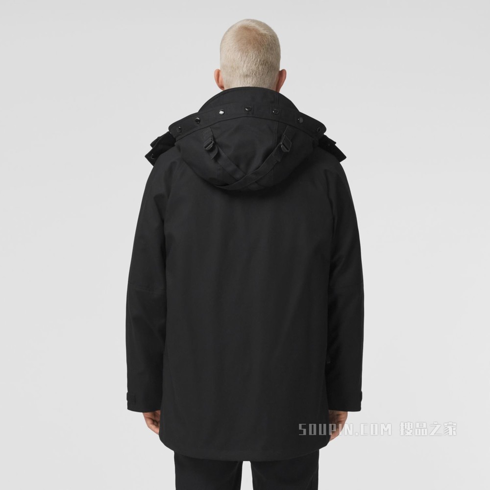 Cotton Gabardine Parka with Detachable Warmer (Black) - 男士