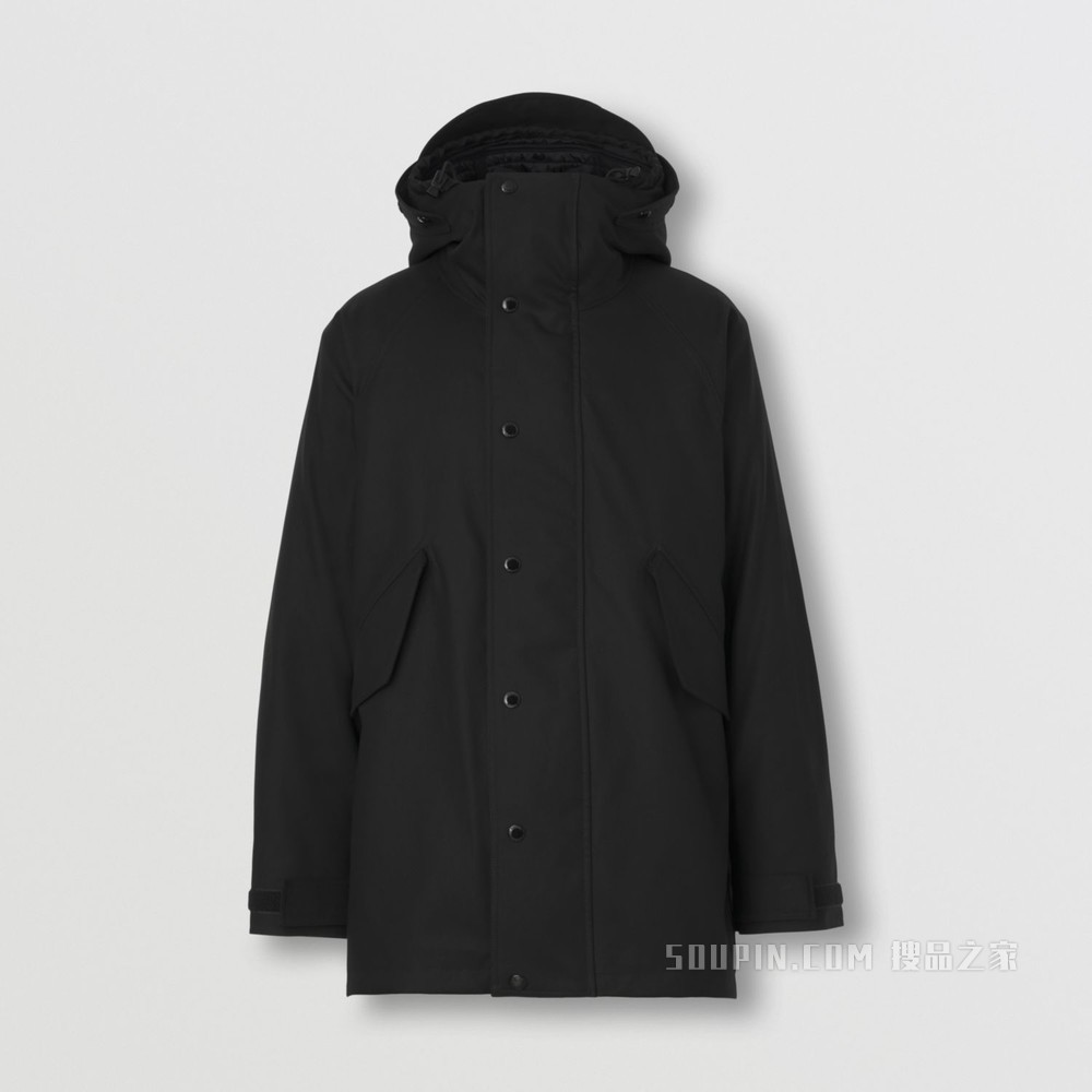 Cotton Gabardine Parka with Detachable Warmer (Black) - 男士