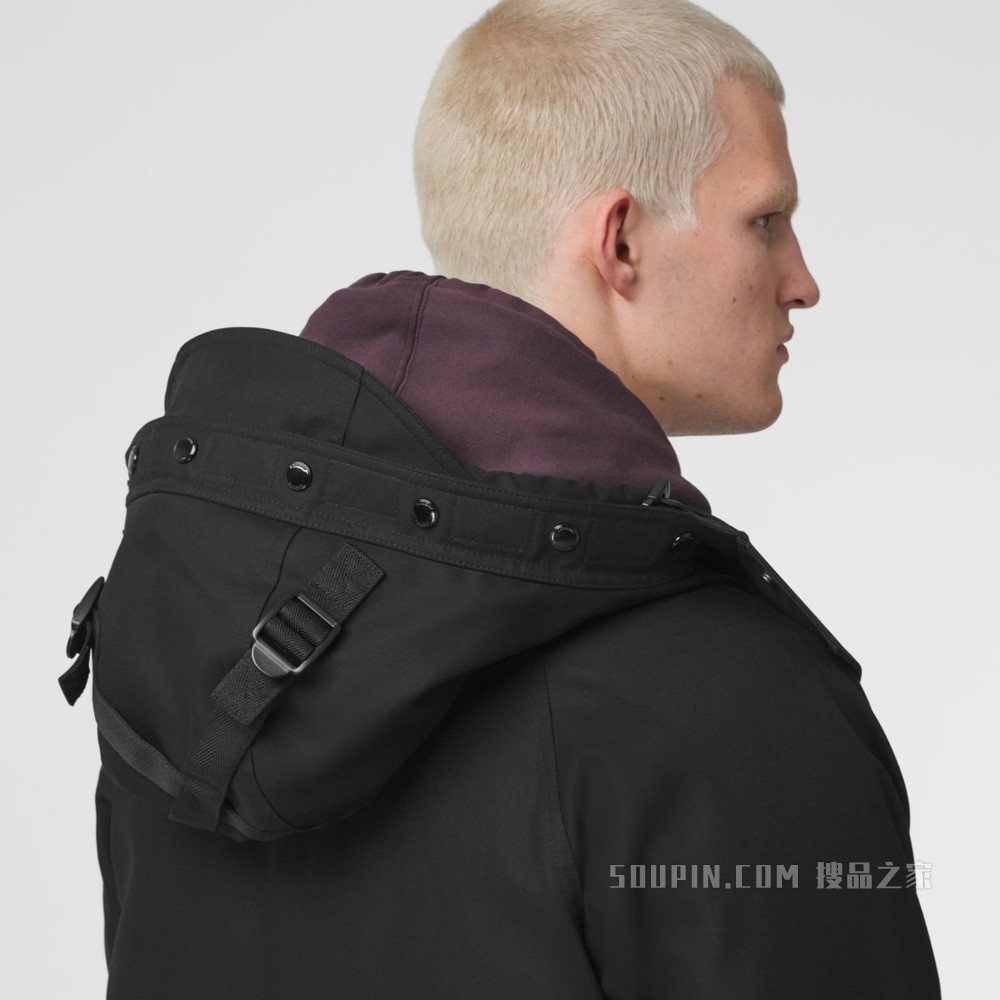 Cotton Gabardine Parka with Detachable Warmer (Black) - 男士