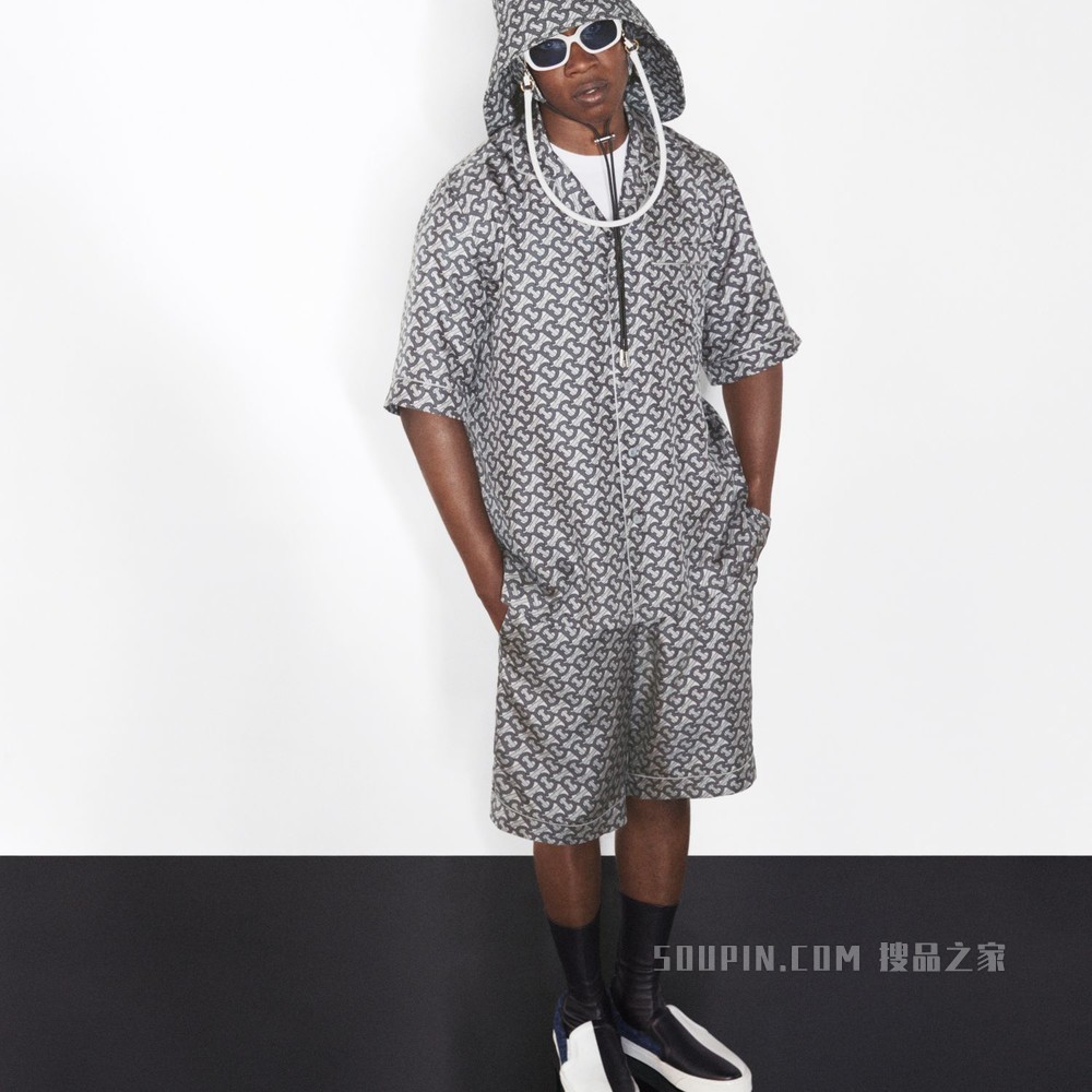 专属标识印花丝质短袖衬衫 (中灰色) - 男士