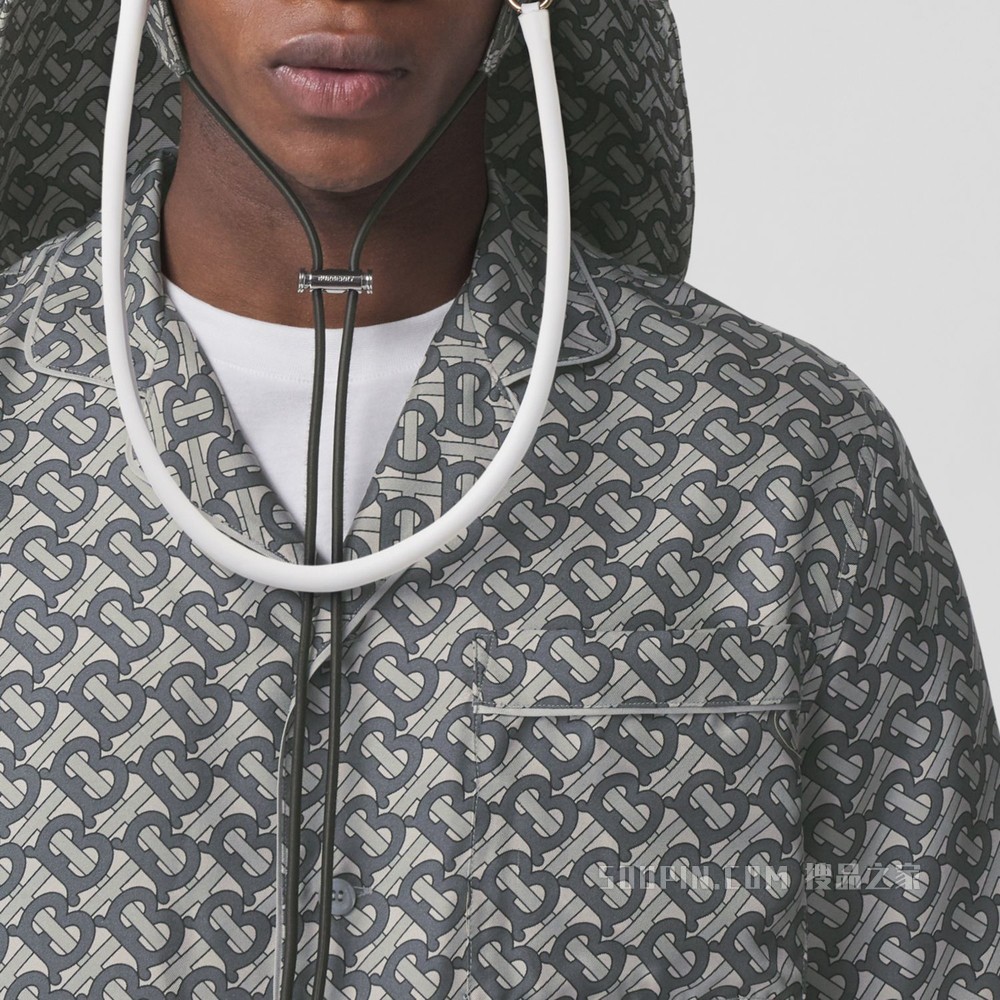 专属标识印花丝质短袖衬衫 (中灰色) - 男士