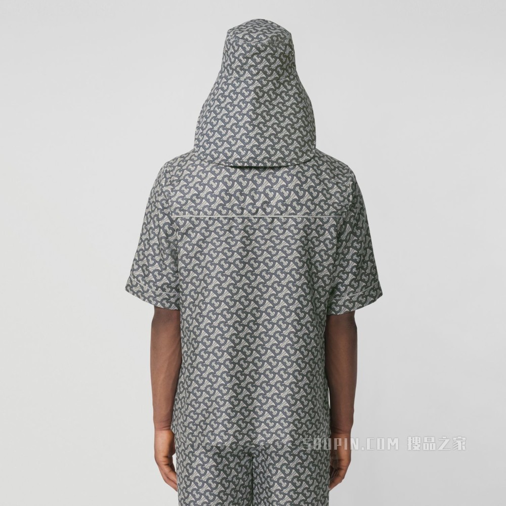 专属标识印花丝质短袖衬衫 (中灰色) - 男士