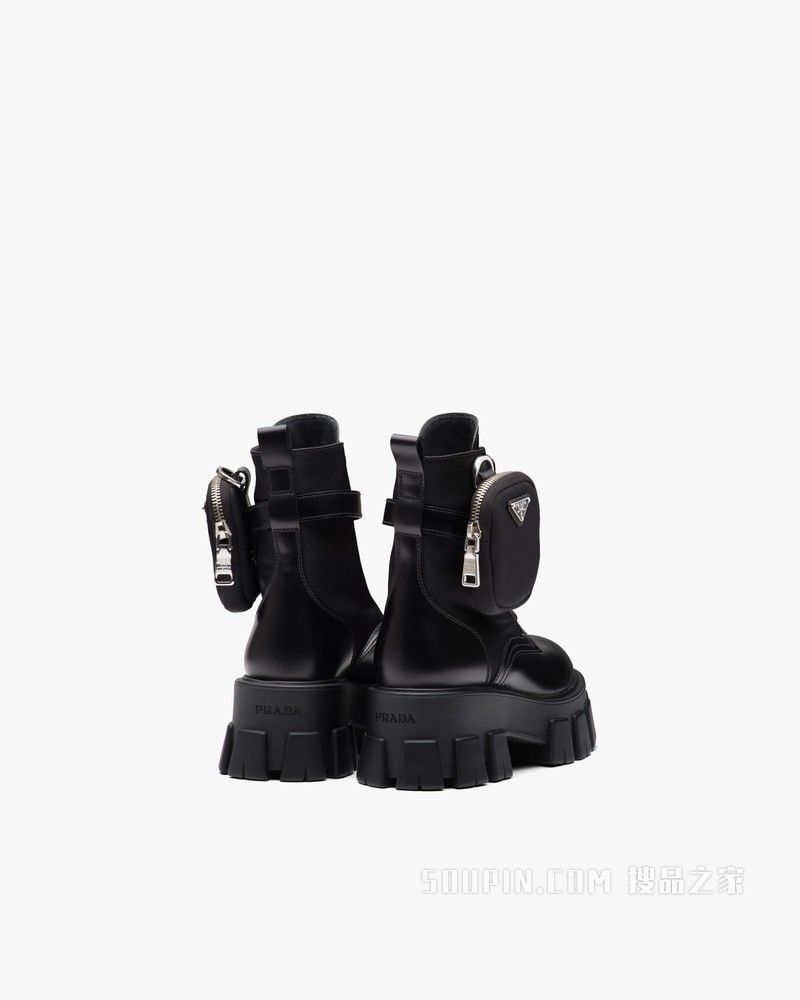 Monolith 亮面皮革和尼龙中筒靴