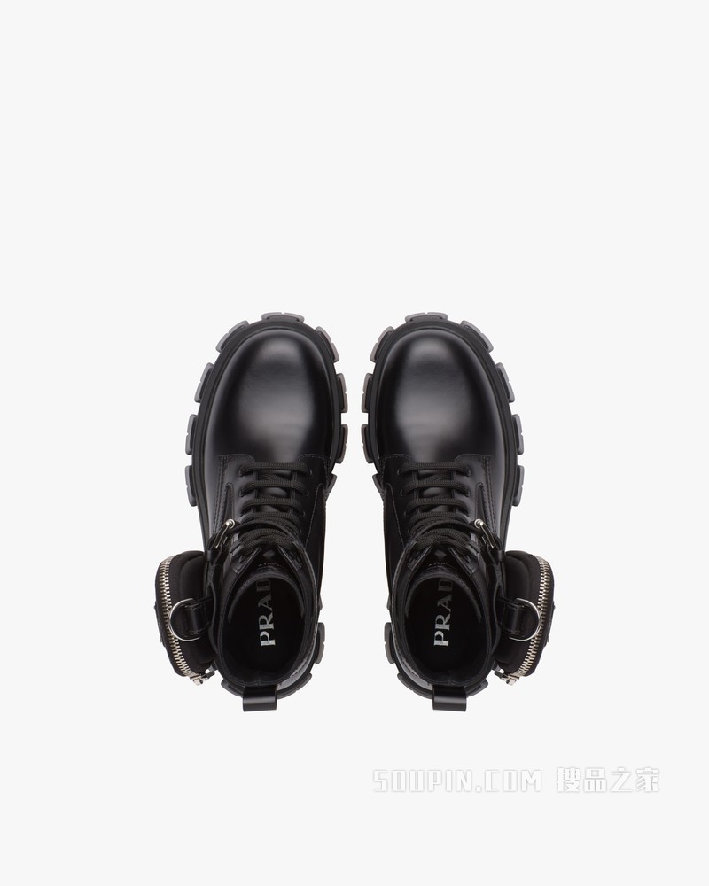 Monolith 亮面皮革和尼龙中筒靴