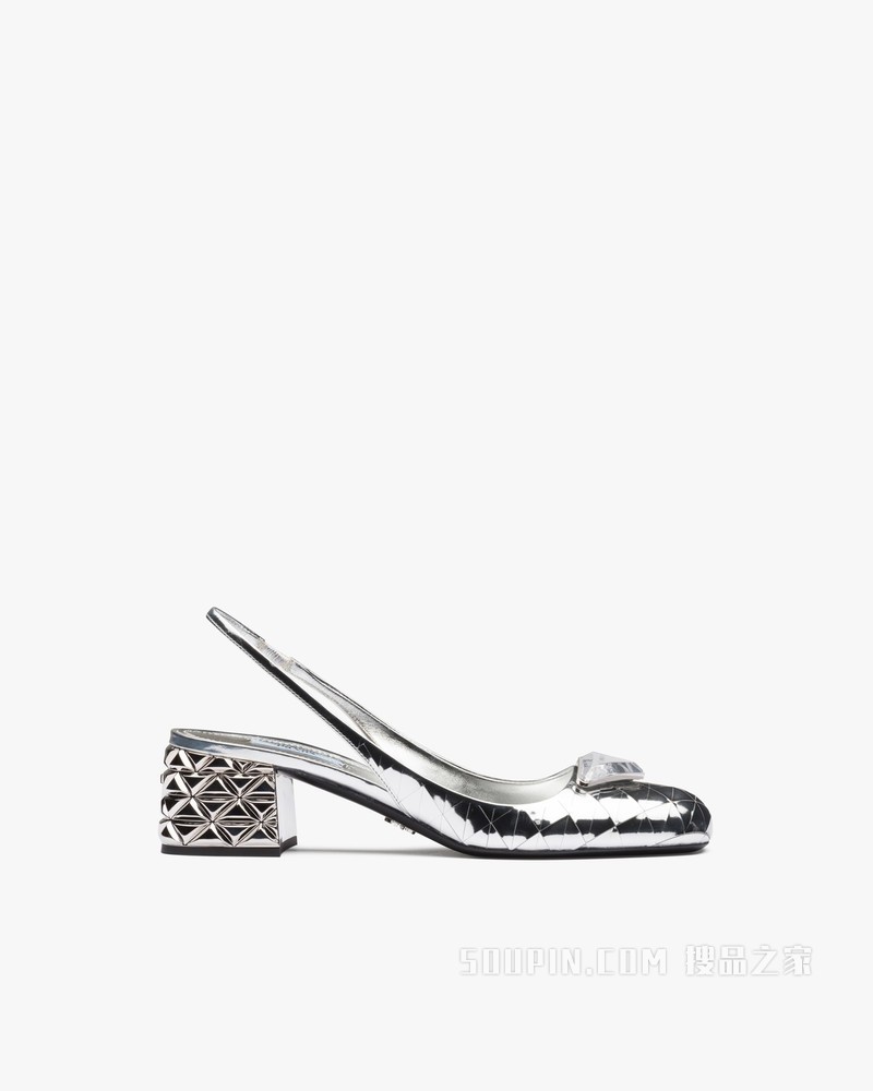 金属质感皮革后饰带高跟鞋