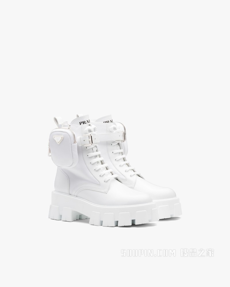 Monolith 亮面皮革和尼龙中筒靴