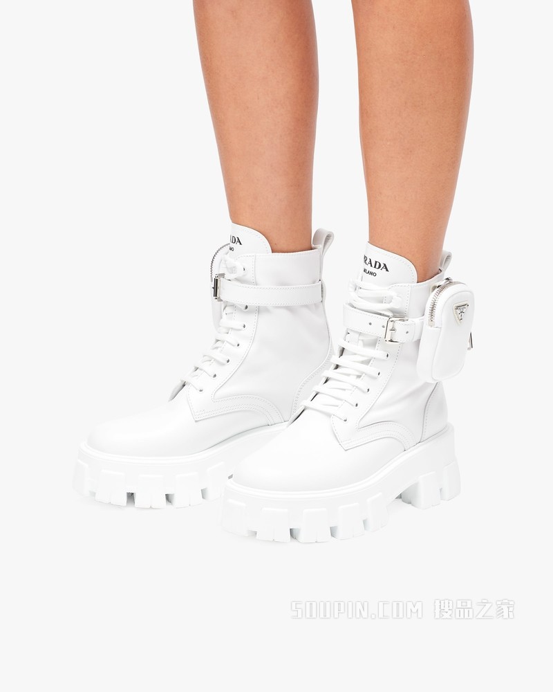 Monolith 亮面皮革和尼龙中筒靴