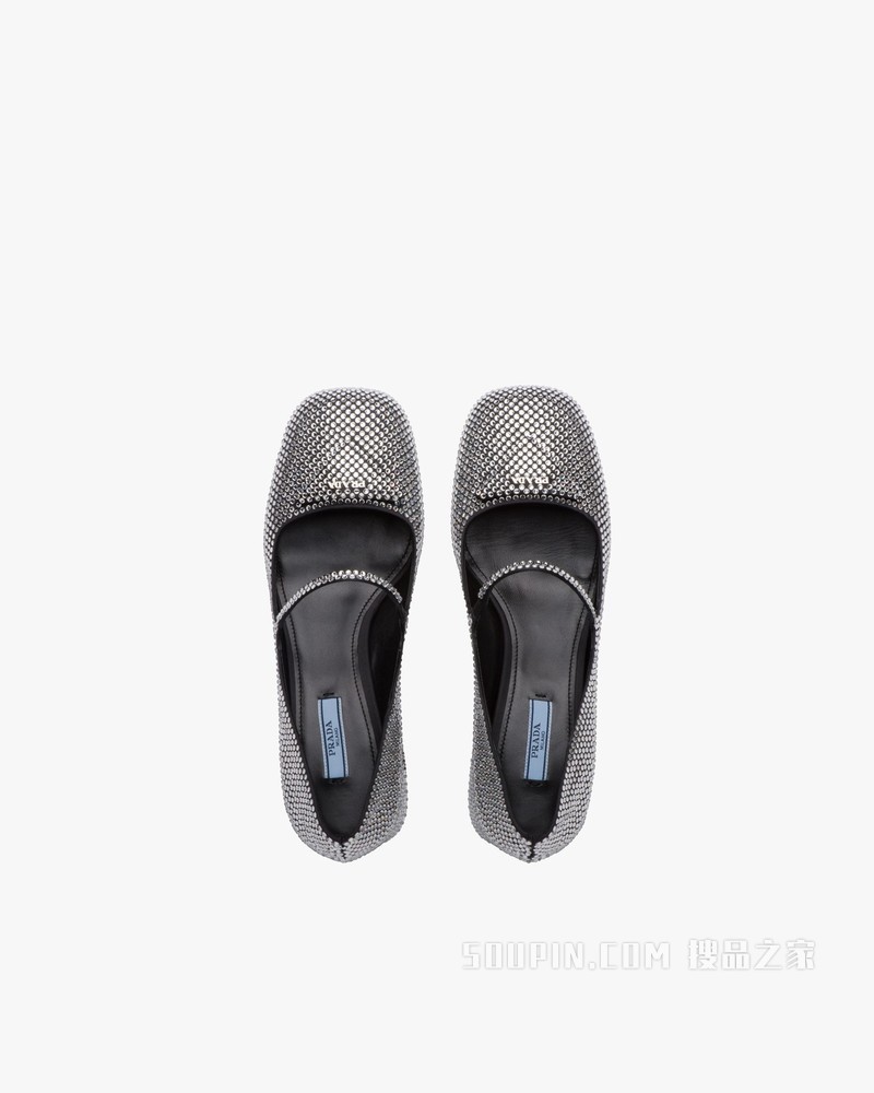 仿水晶装饰缎面高跟鞋