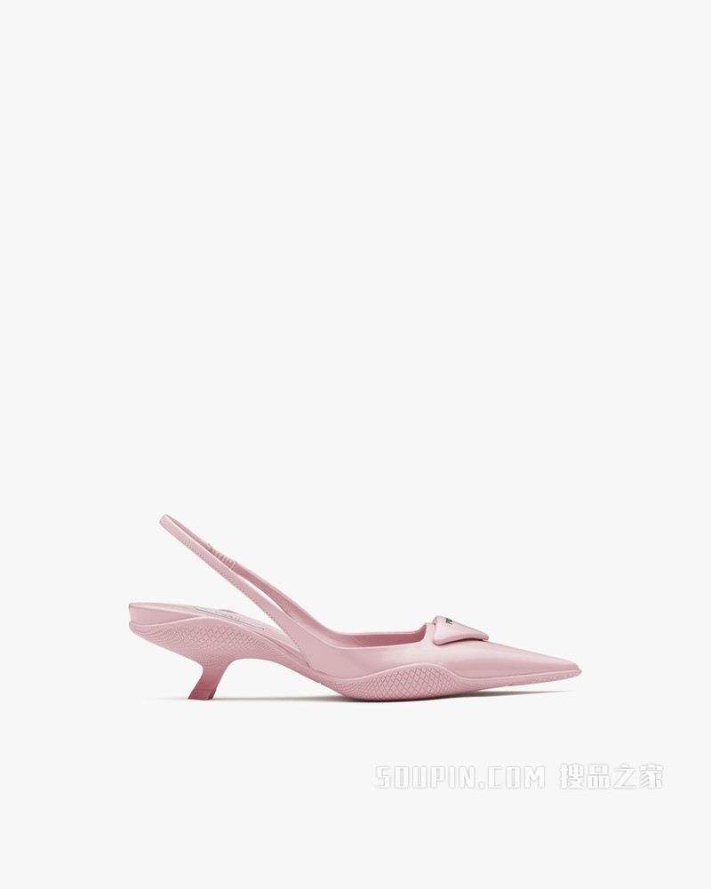 亮面皮革后饰带高跟鞋