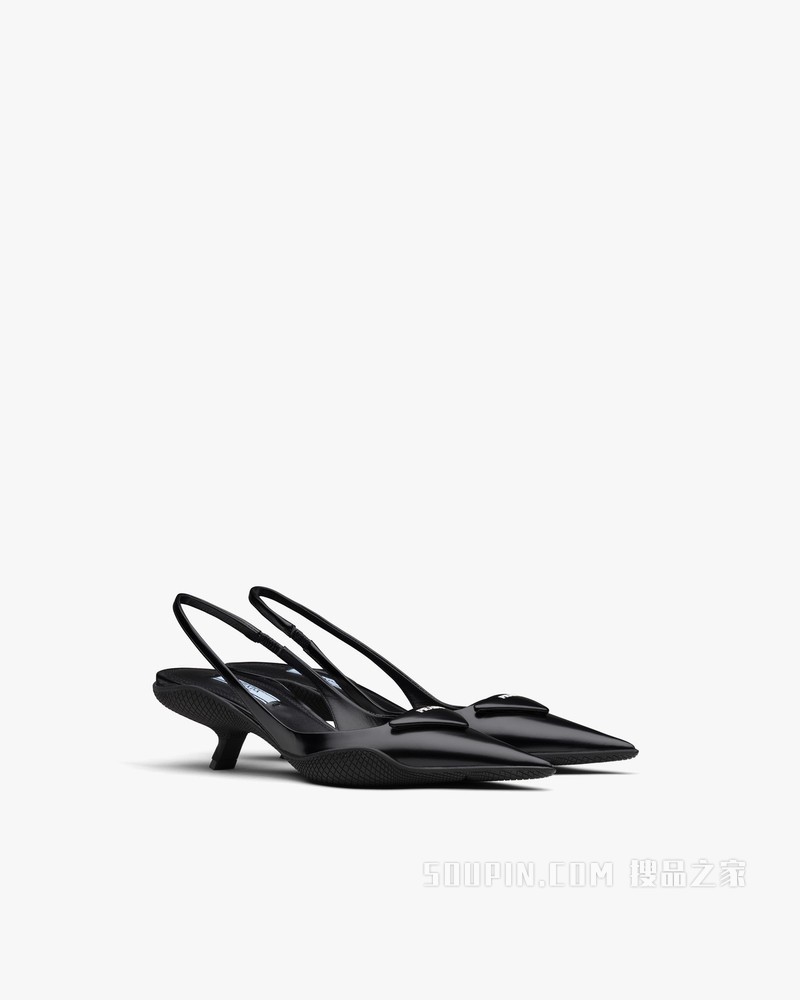 亮面皮革后饰带高跟鞋