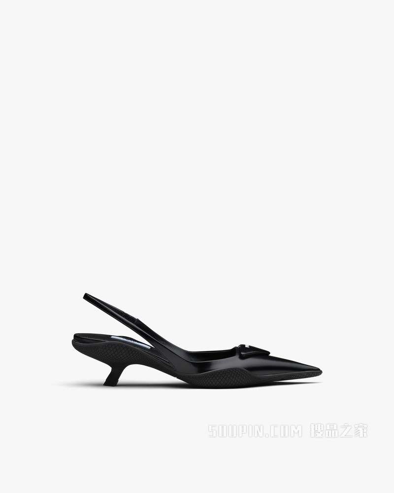 亮面皮革后饰带高跟鞋