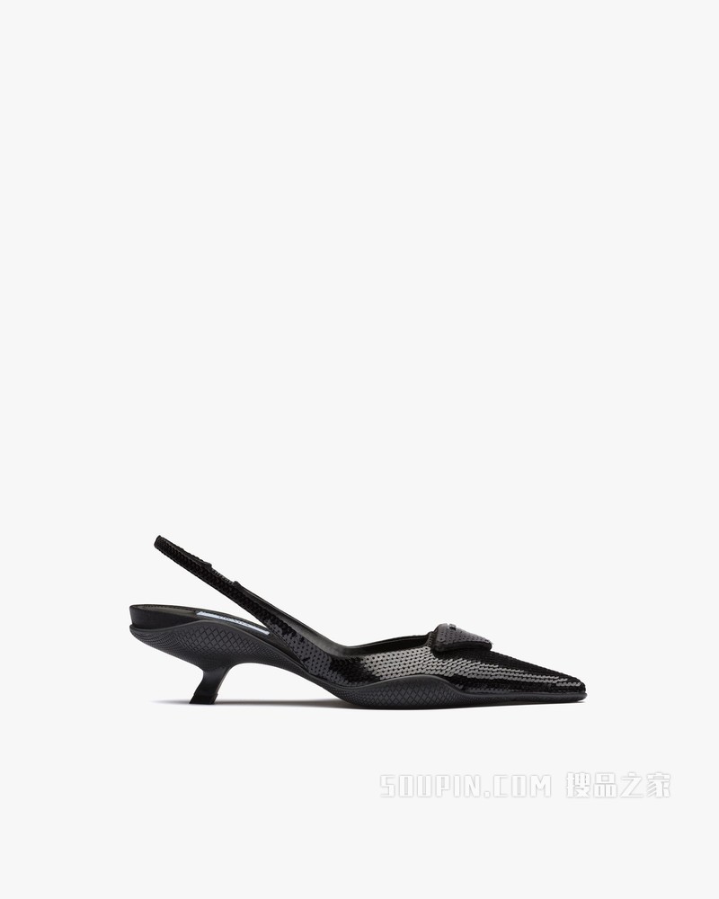 亮片装饰后饰带高跟鞋