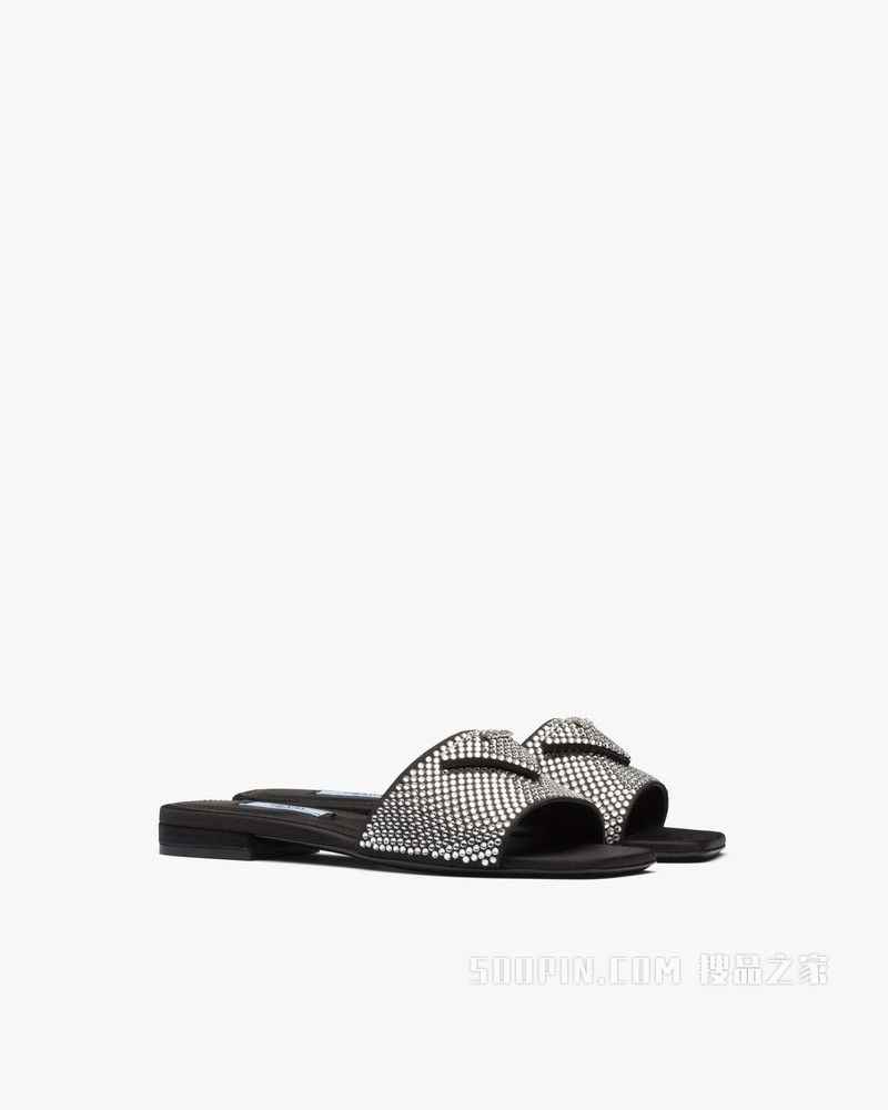 仿水晶装饰缎面拖鞋