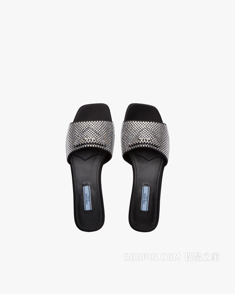 仿水晶装饰缎面拖鞋
