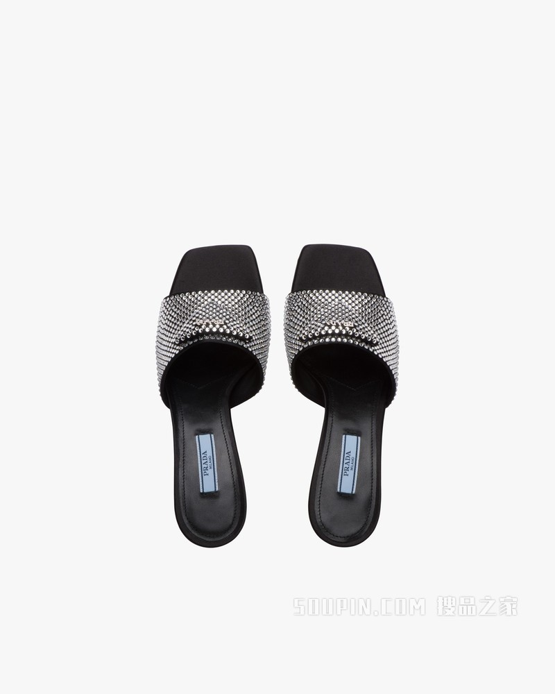 仿水晶装饰缎面凉鞋