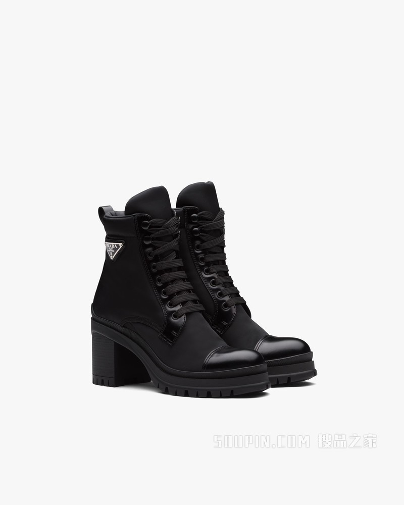 亮面皮革和尼龙系带中筒靴