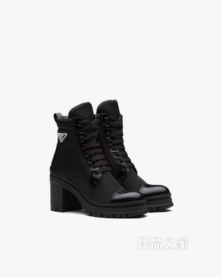 亮面皮革和尼龙系带中筒靴