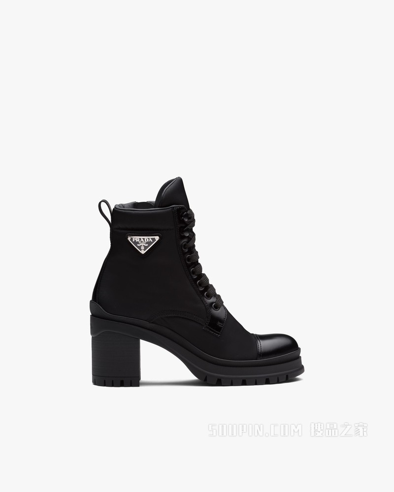 亮面皮革和尼龙系带中筒靴