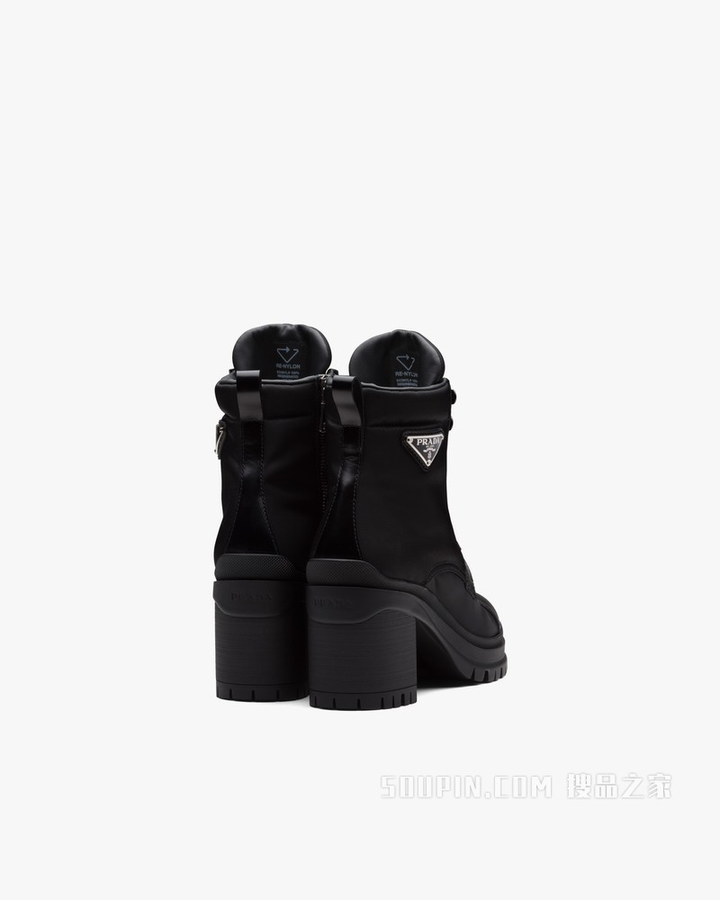 亮面皮革和尼龙系带中筒靴