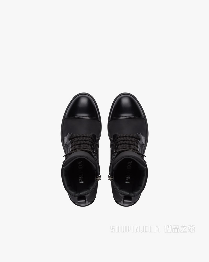 亮面皮革和尼龙系带中筒靴