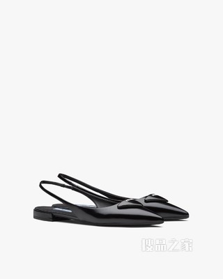 亮面皮革后饰带芭蕾平底鞋