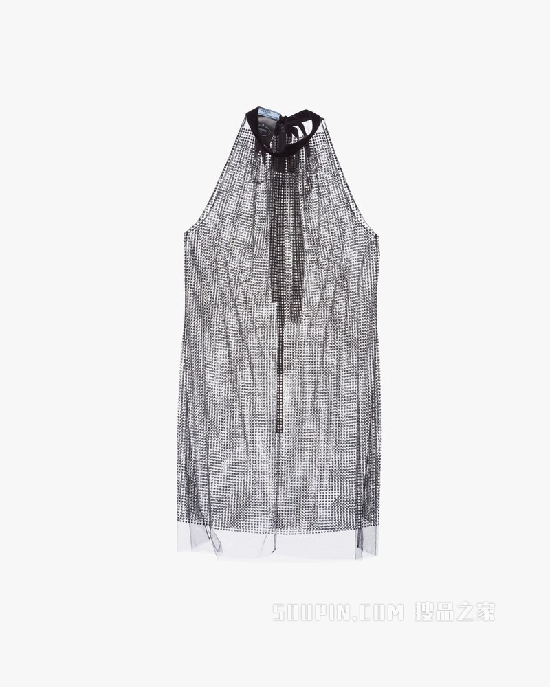 仿水晶装饰薄纱连衣裙