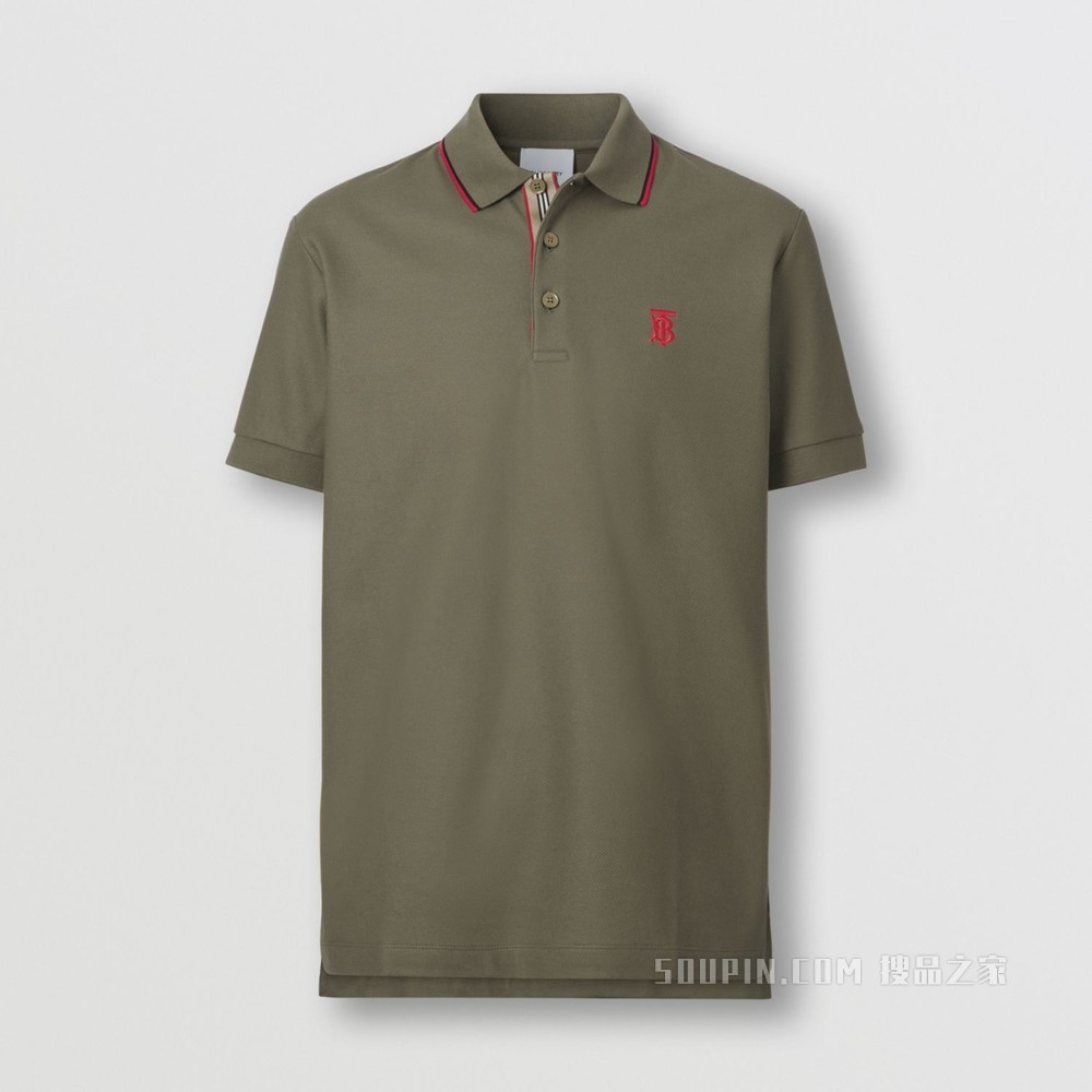 专属标识图案珠地网眼布棉质 Polo 衫 (深蕨绿色) - 男士