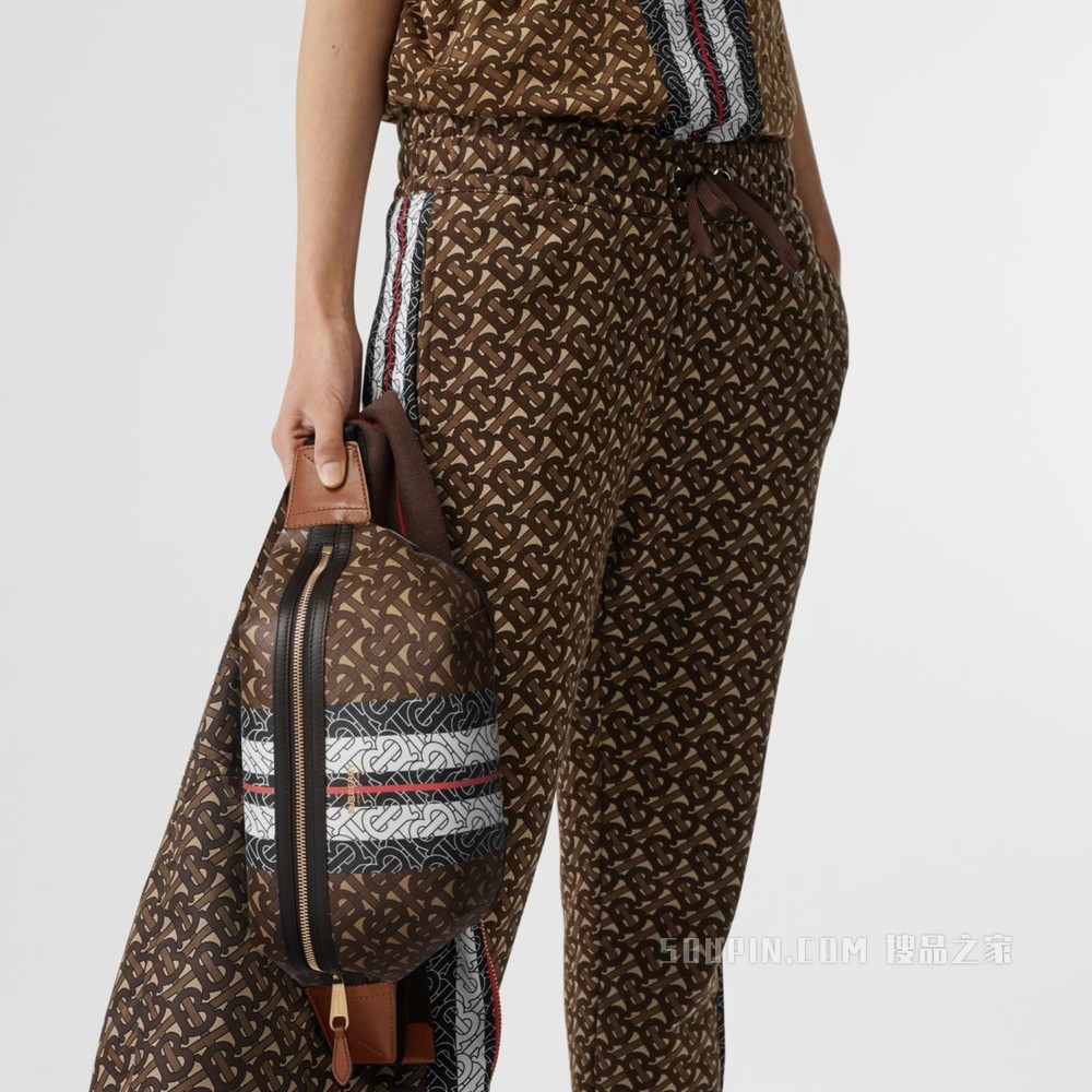 中号专属标识条纹环保帆布腰包 (棕色)