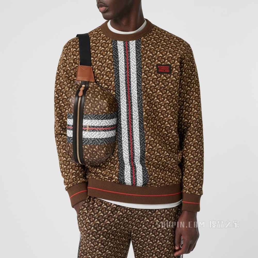 中号专属标识条纹环保帆布腰包 (棕色)