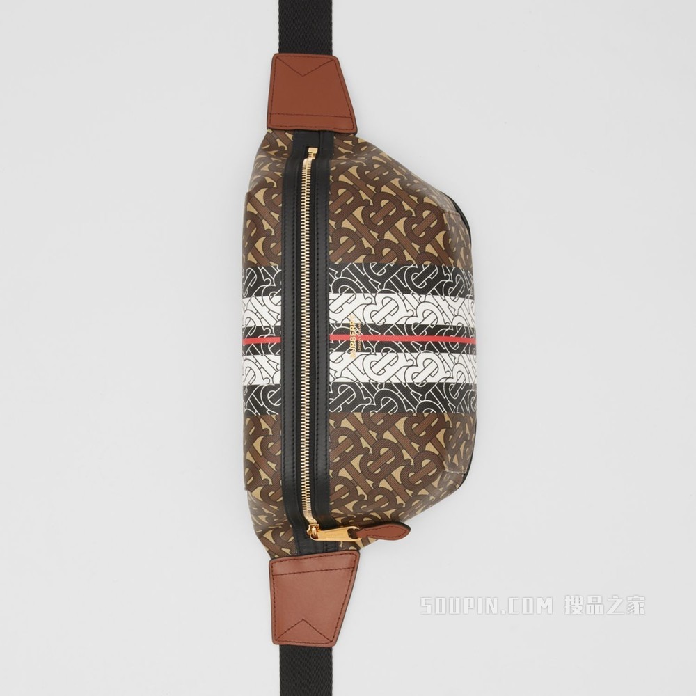 中号专属标识条纹环保帆布腰包 (棕色)