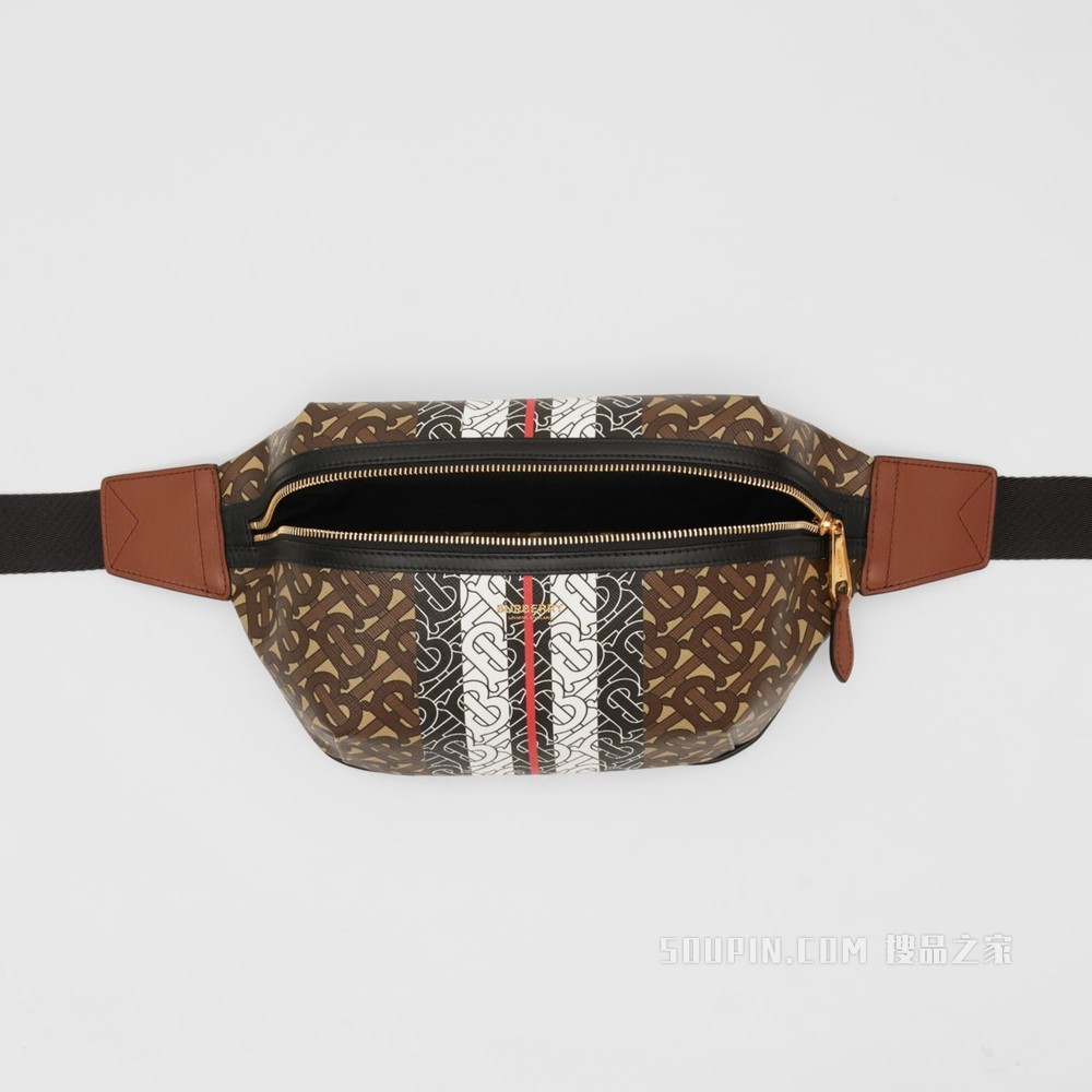 中号专属标识条纹环保帆布腰包 (棕色)