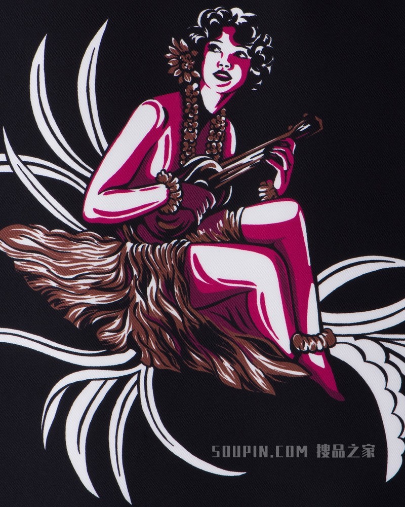 Double Match 玫瑰和夏威夷风格印花丝巾